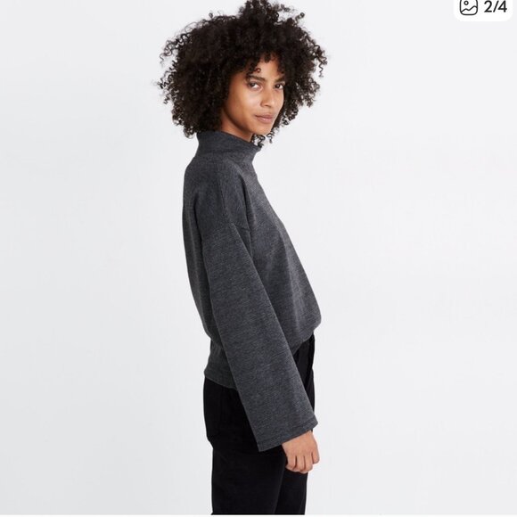 Madewell Wide Sleeve Mockneck Top in Glen Plaid Grey Ofice Neutral Small S - Picture 2 of 11